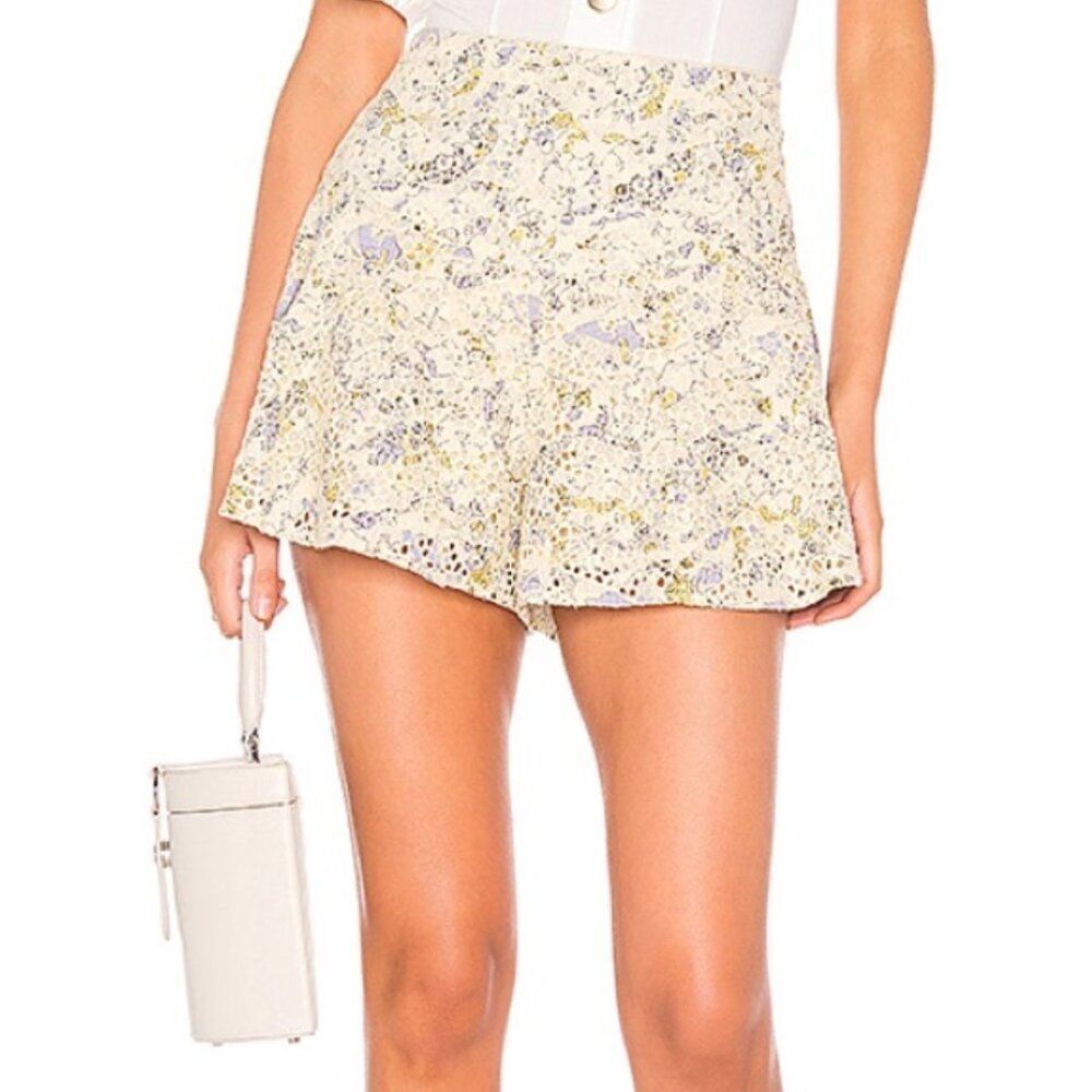 Free People‎ Shallow Waters Cotton Printed High-Waist Shorts Women's 8 Yellow